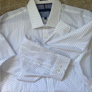 Tommy Hilfiger White and Blue Patterned Dress Shirt